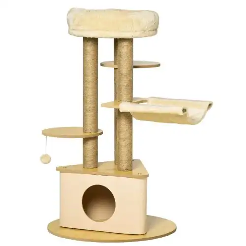 PawHut Árbol Rascador con cueva Triangular Beige para gatos