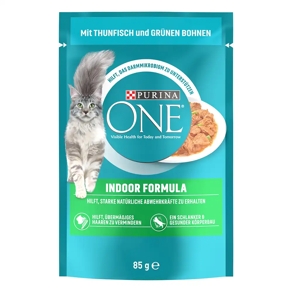 Purina ONE Indoor Formula para gatos de interior - 13 x 85 g - Con atún y judías verdes