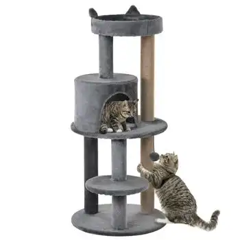 Árbol Rascador Para Gatos Pawhut Madera Felpa Sisal Ø48x104 Cm Gris