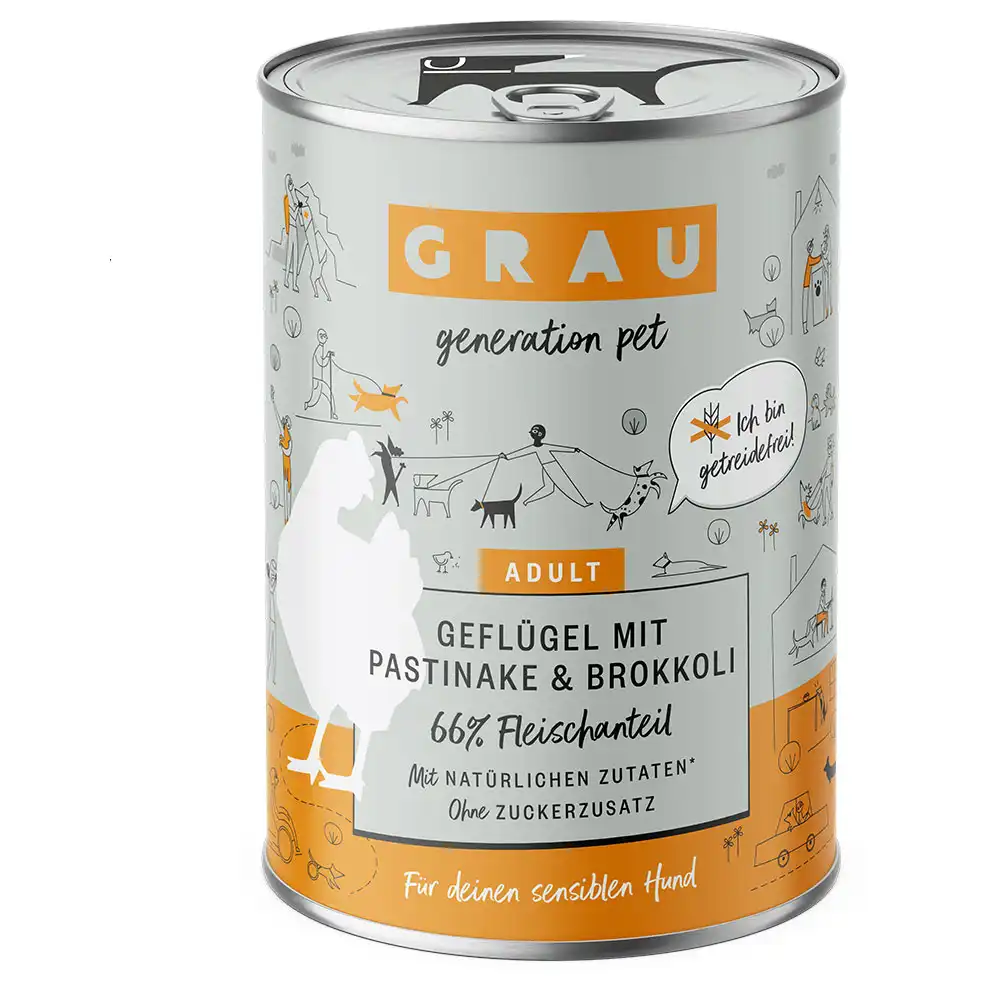 GRAU ave, chirivía y brécol comida húmeda para perros - 6 x 400 g