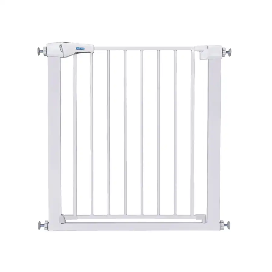 Nobleza - Barrera de Seguridad para Niños con Sistema de Cierre Automático, Sin Necesidad de Taladrar, Barrera de presión para bebés y Perros para escaleras y Puertas, Apertura de 75-82 cm, Blanco