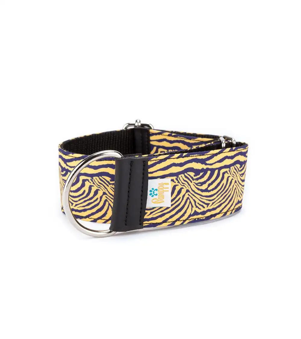 Pamppy galgo speedy collar regulable con estampado de cebra amarillo para perros