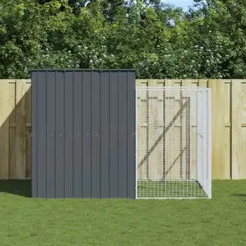 Caseta Perros | Perrera Exterior Con Corral Acero Galvanizado Gris 214x253x181 Cm Cfw750389