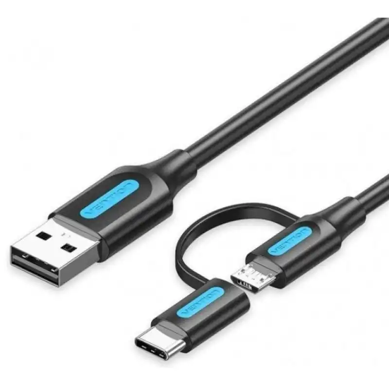 Vention Cable USB-C/Micro USB a USB 2.0 Macho/Macho 3A 1m Negro
